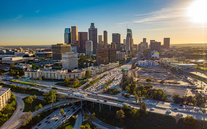view of downtown Los Angeles and nearby freeways